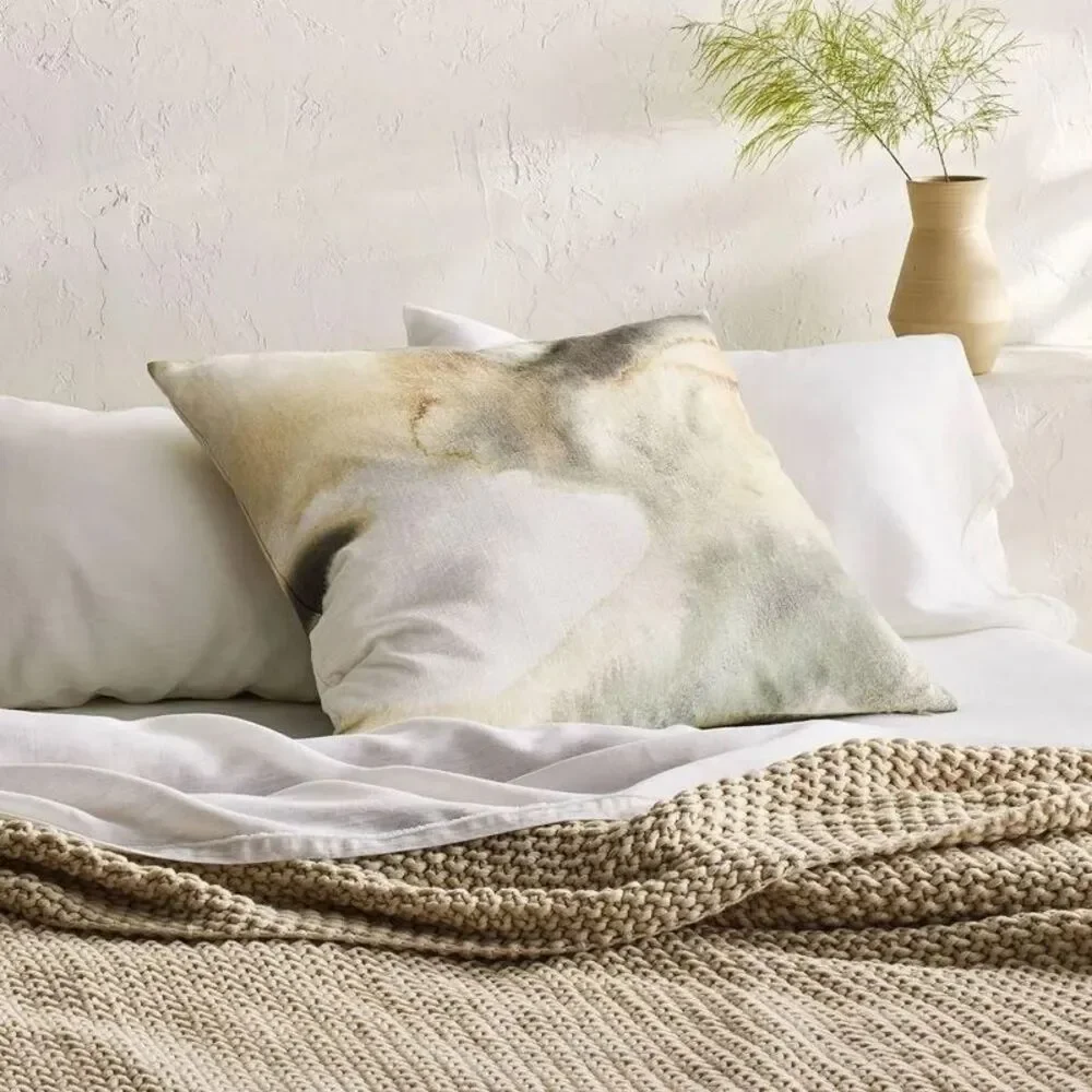 Euro Heavyweight Linen Blend Throw Decorative Pillow Pressed Floral Print -